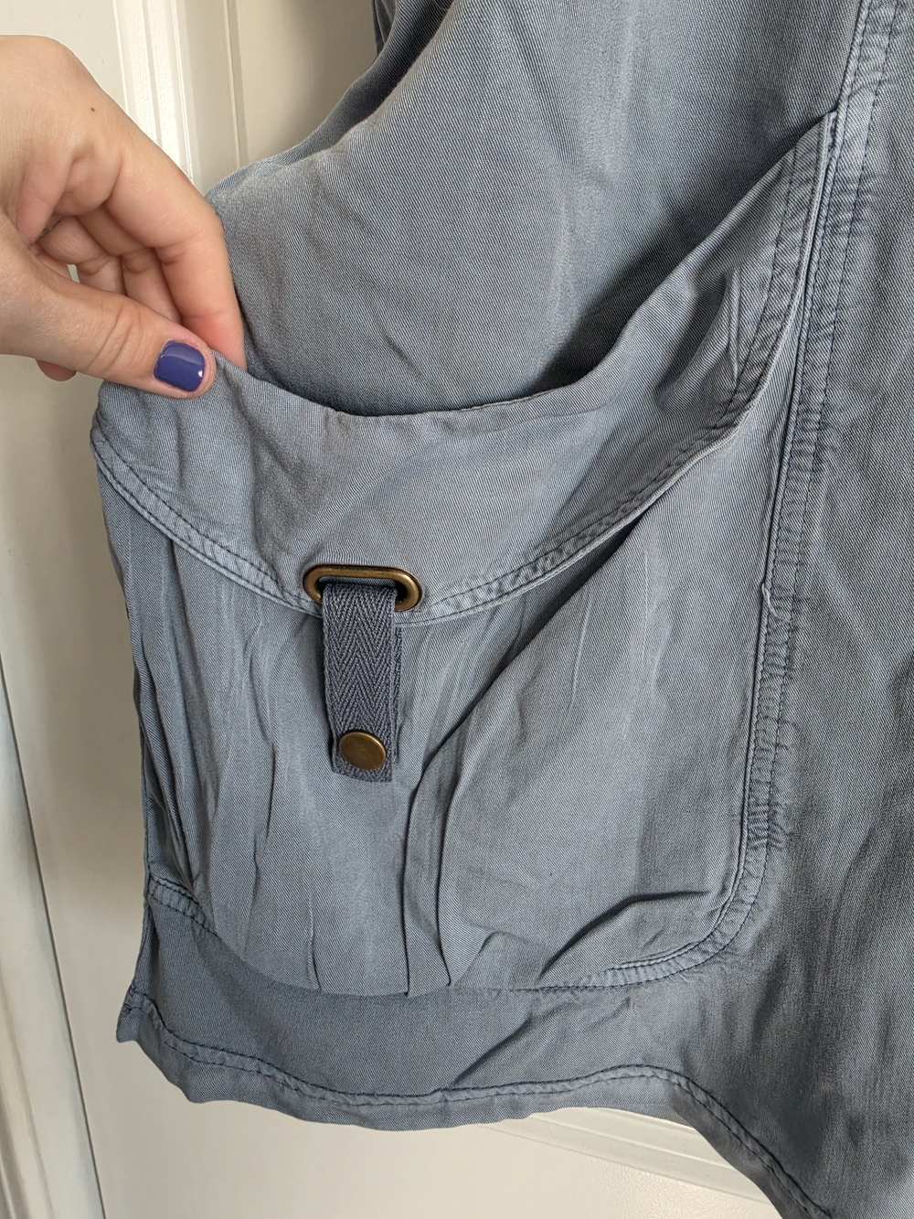 NWOT Twill Shirley Mini Casual Drawstring Cargo Pocket blue denim Skirt - Picture 5 of 7